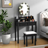 CHARMAID Girls Vanity Table with Lighted Mirror and Stool, 10 Dimmable LED Lights, 3 Color Lighting Modes, 4 Drawers, Rose-Shaped Handle, Bedroom Dressing Makeup Vanity Desk Set (Black) CHARMAID