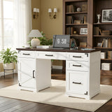 VOWNER 55" Executive Desk, Home Office Desk with Drawers and Storage Cabinet, Farmhouse Wood Desk Workspace for Work Study Writing, Charging Station, Letter/A4 File Drawer, White VOWNER