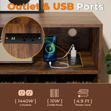 MULEJYBO Large Rustic Record Player Stand with Magnetic Door,350 Vinyl Record Storage Cabinet, Record Player Table with Power Outlet & LED Light,Turntable Stand with Wood Legs for Living Room,Office MULEJYBO