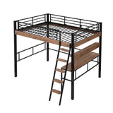 Full Size Loft Bed with Desk and Storage Shelf, Metal Loft Bed Full Size with Buil in Ladder and Full Length Guardrail, Full Size Loft Bed for Kids, Teens, Black Loft Bed Full Bellemave