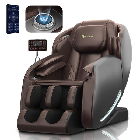 Real Relax Favor-06 Brown and Black Full Body Zero Gravity SL-Track Shiatsu Massage Chair Recliner with Heat, Bluetooth Foot Roller, 3D Massage, Airbag Massage, App & Remote Control Real Relax