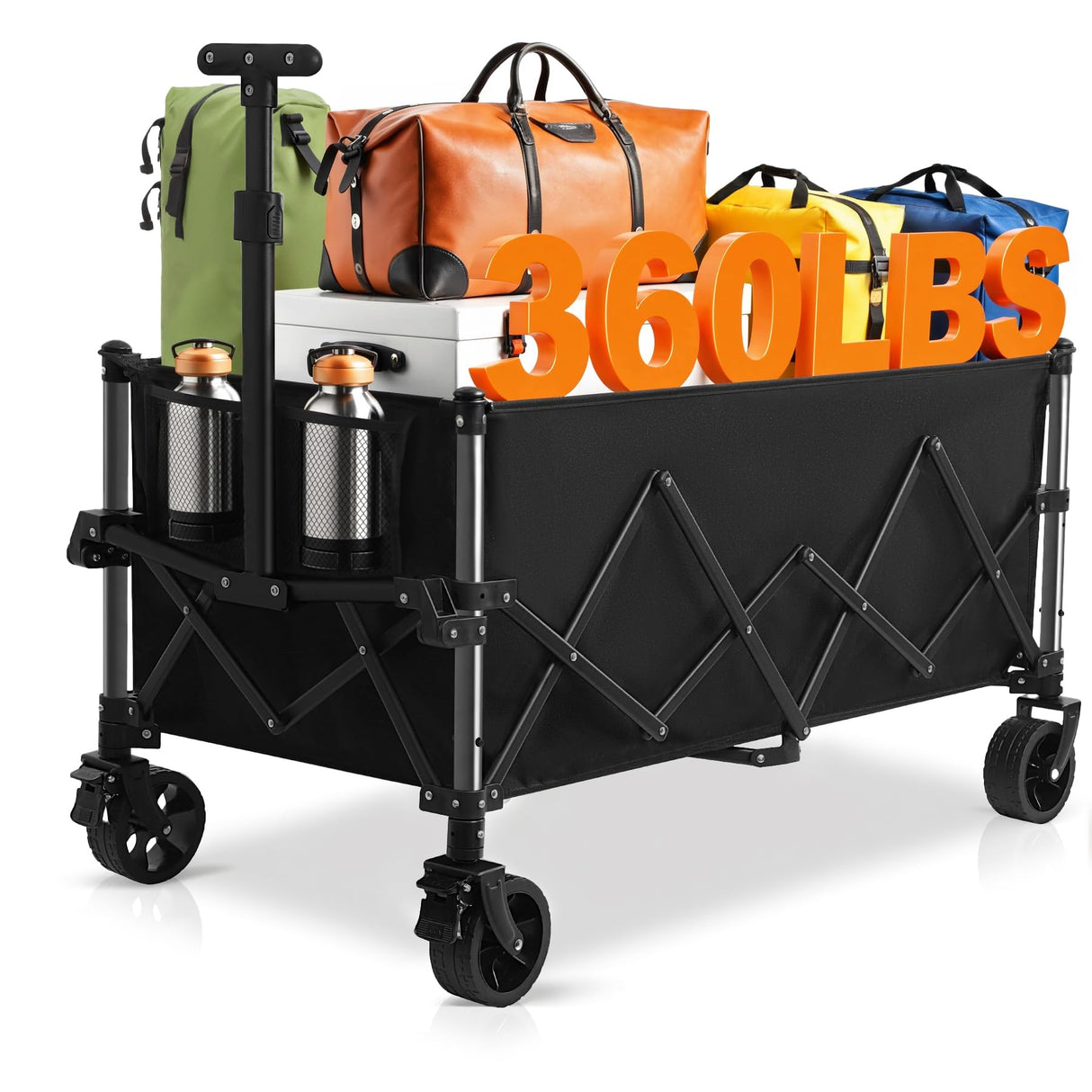 Favoyard Collapsible Wagon Carts Foldable 220L & 360LBS Portable Folding Wagons with All-Terrain Wheels & Brakes Heavy Duty Outdoor Utility Carts for Grocery Camping Shopping Sports Garden Favoyard