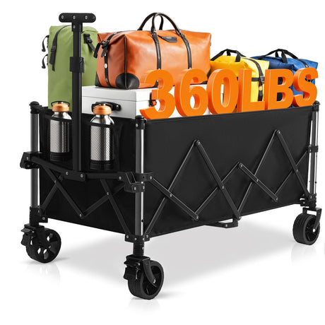 Favoyard Collapsible Wagon Carts Foldable 220L & 360LBS Portable Folding Wagons with All-Terrain Wheels & Brakes Heavy Duty Outdoor Utility Carts for Grocery Camping Shopping Sports Garden Favoyard