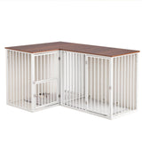 FKLUG Dog Crate Furniture for 2 Dogs, Corner Heavy Duty Double Dog Kennel Furniture with Divider, Indoor Wooden Dogs Crate Large Breed (White) FKLUG