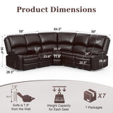 Yolsali Home Theater Seating Reclining Sectional Sofa, 5 Seats Soft Leather Recliner Corner Sectional Couch, Recliner Couch with USB Charging, Thickened Padding, Sturdy Frame, Brown Yolsali