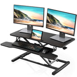 FITUEYES Height Adjustable Standing Desk 36” Wide Sit to Stand Converter Stand Up Desk Tabletop Workstation for Laptops Dual Monitor Riser Black SD309101WB FITUEYES