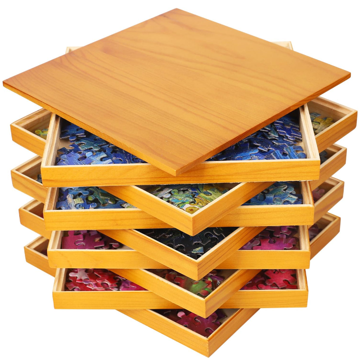 Premium Wooden Puzzle Sorting Trays Stackable – 8 x 8 Inch, Stackable Jigsaw Puzzle Organizer for Sorting up to 1500 Pieces – Durable Puzzle Piece Sorter Trays LOLO TOYS