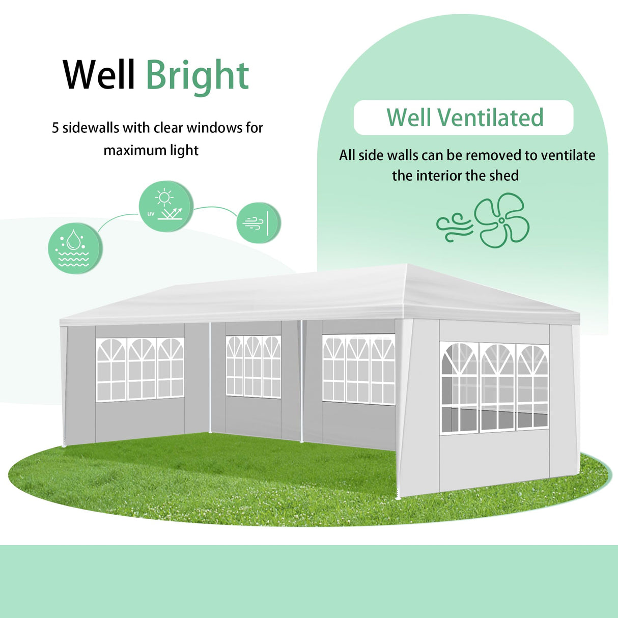 LIULINREST 10x30FT Outdoor Wedding Tents for Parties, Heavy Duty Canopy Event Tent with 5 Removable Sidewalls and Windows, Waterproof Gazebo Shelter for Weddings, BBQs & Events (White, 10X30FT-5Sides) LIULINREST