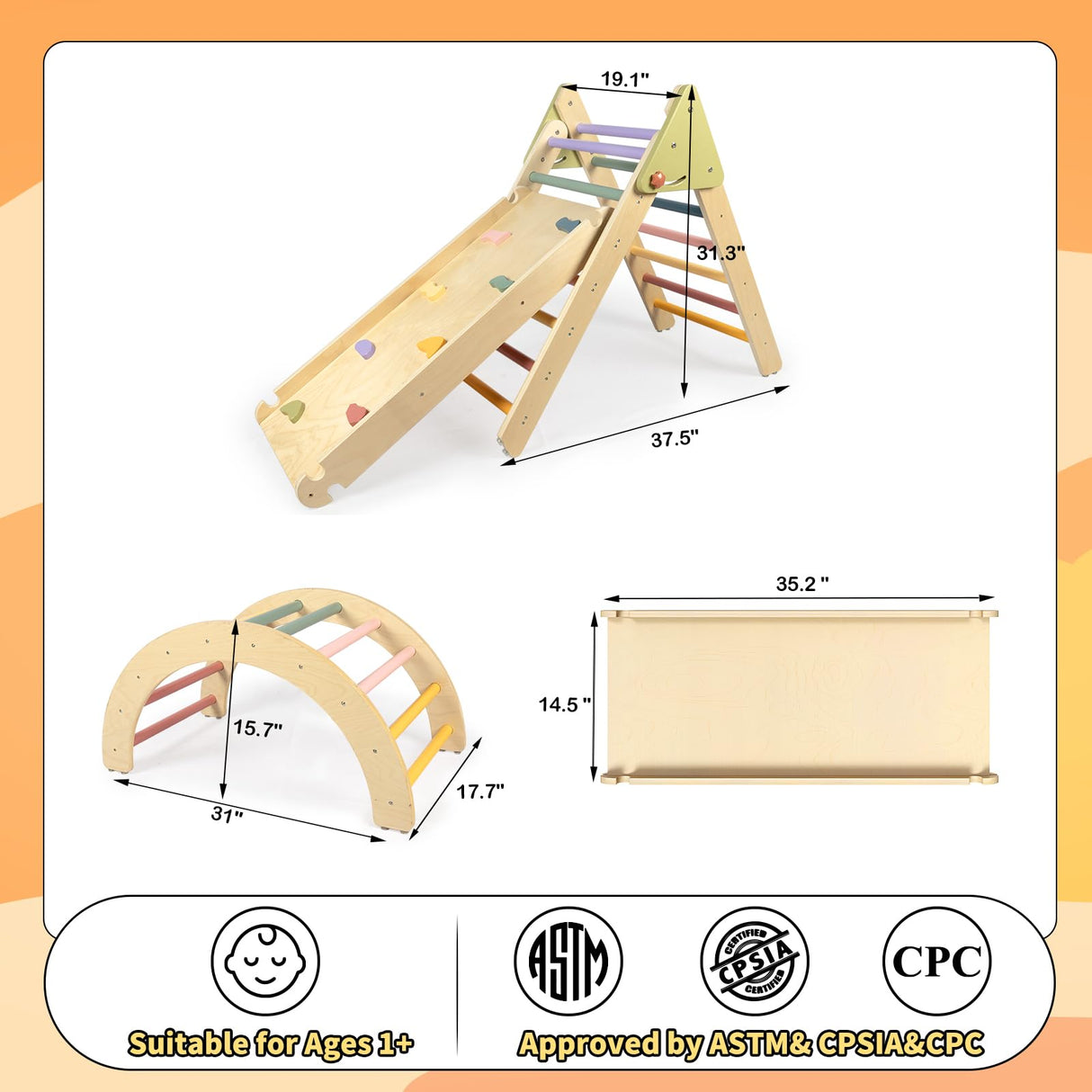 BAUTIA Pikler Triangle Set, Toddler Climbing Toys Indoor Playground, Wooden Montessori Climbing Toys for Toddlers 1-3 Inside Bautia