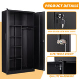 STANI Metal Storage Cabinet, 72" Locking Metal Storage Cabinet with Shelves and Hanging Rod, Metal Cabinet with 2 Doors and Lock for Home, Garage, Office (Black) STANI
