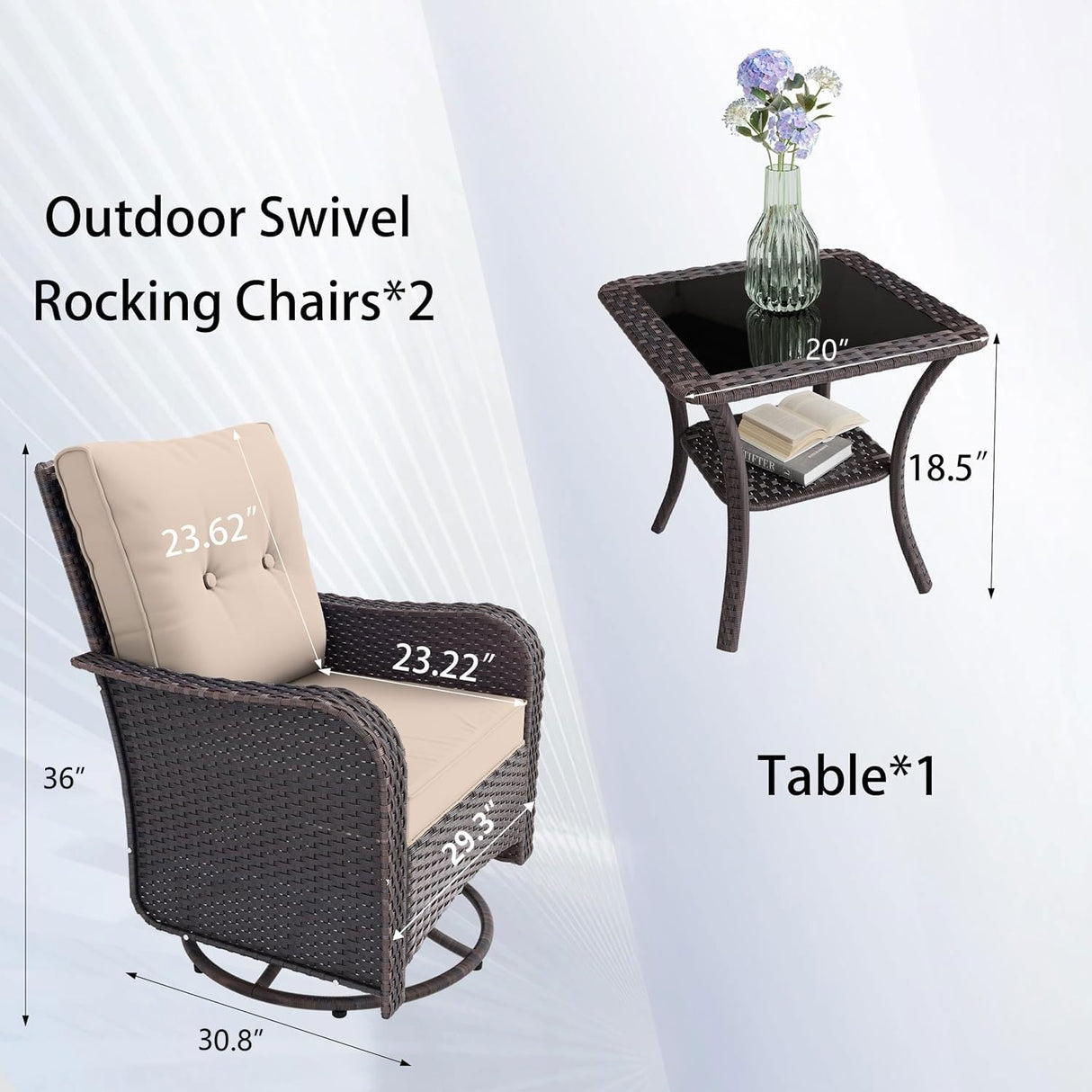 RTDTD 10 Pieces Outdoor Patio Furniture Set Outdoor Furniture Patio Sectional Sofa Conversation Sets w/ETL Approved 45" Gas Outdoor Fire Table & Coffee Table, Swivel Rocking Chair (Brown) RTDTD