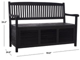 SAFAVIEH Outdoor Collection Brisbane Black Acacia Wood Storage Bench SAFAVIEH