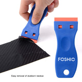 FOSHIO Plastic Razor Blade Scraper Include 2PCS Scraper Tool and 100PCS Blades for Gasket Remover, Labels Decal and Adhesive Remover for Windows and Glass,Blue FOSHIO