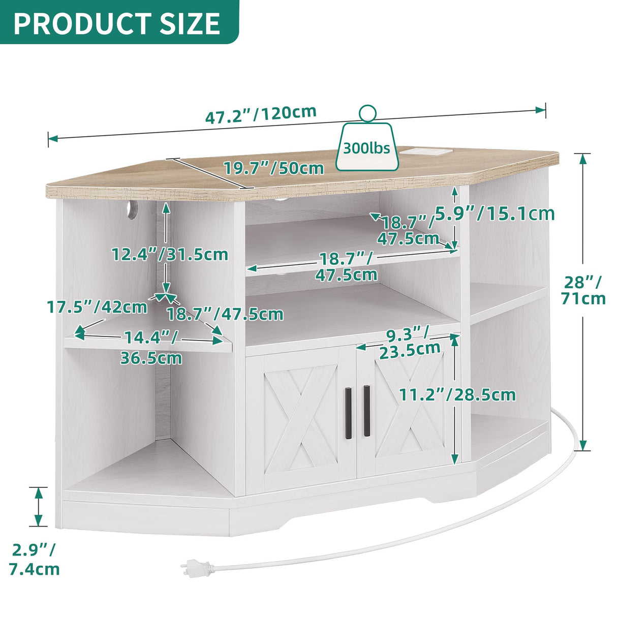 YITAHOME Corner TV Stand for 55/50 Inch TV, Farmhouse TV Stand for Living Room, Entertainment Center with Storage & Power Outlet, TV Console Cabinet for Living Room, Grey Wash & Grey White YITAHOME