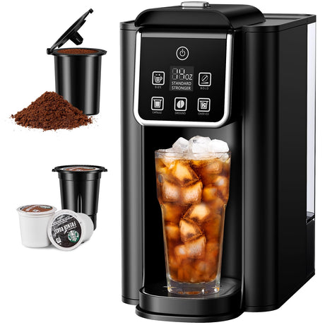 SHARDOR Single Serve Coffee Maker 2.0, Hot and Iced Coffee Machine for K Cup Pods & Ground Coffee, 6 to 14 oz Brew Sizes, 50 oz Removable Water Tank, Bold Brew Setting, Stainless Steel, Black SHARDOR