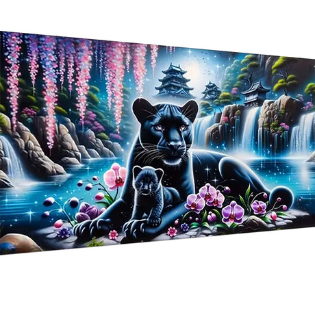 Ekuxom Large Diamond Art Kits for Adults, Waterfall Large Animal Diamond Painting Kits, Round Full Drill Leopard Diamond Dots Paintings Gem Crafts Wall Art Decor Gifts 27.5 X 15.7 inch Ekuxom