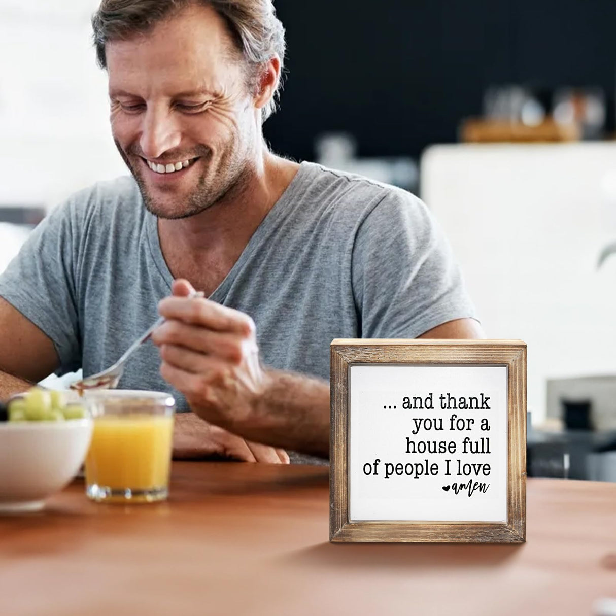 MACVAD Rustic Torched Wood Small Box Sign for Home Decor,Freestanding Thank You Sign for Kitchen,Square Wood Block Sign Table Decor,6" x 6" x 1.57" MACVAD