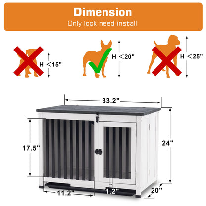 MCombo Wooden Dog Crate Furniture, Dog Kennel Pet House End Table, Solid Wood Portable Foldable Indoor Cage for Dogs, No Assembly Needed (Medium, White and Grey) - WoodArtSupply