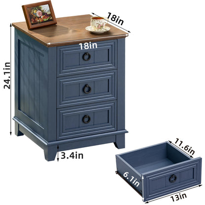 Joaxswe Farmhouse Nightstand Set of 2, 18 Inch End Table with 3 Drawer Metal Handle, Dresser for Bedroom, Sofa Bed Side Table Chest of Drawers,Wood Night Stand Cabinet for Organizer, Living R - WoodArtSupply