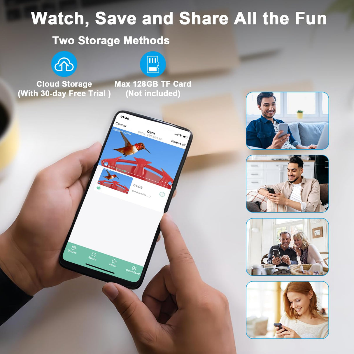 SECUHOME Smart Hummingbird Feeder with Camera Wireless Bird Feeders for Outdoors Video Watching AI Camera with Auto Capture Videos & Motion Detection SECUHOME