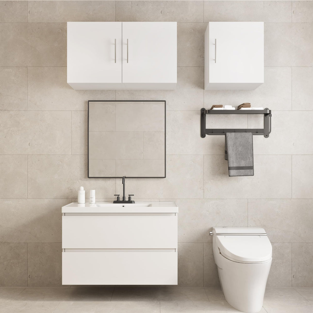 JPND Laundry Wall Cabinet, 54"W x 12"D x 20"H Wooden Wall Mounted Storage Cabinet, 3 Door Cabinet with Soft Close and Metal Handle and Adjustable Shelf, for Kitchen, Garage, Laundry, Bathroom, White JPND