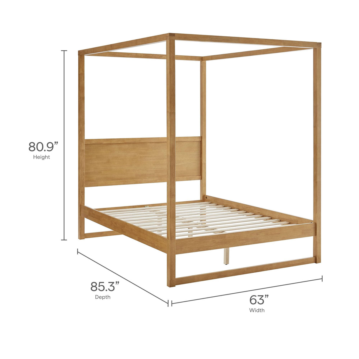 Modway Alva Queen Size 4-Post Wood Platform Canopy Bed in Oak – with with Headboard and Solid Rubberwood Frame Modway