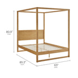 Modway Alva Queen Size 4-Post Wood Platform Canopy Bed in Oak – with with Headboard and Solid Rubberwood Frame Modway
