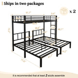 HKOLIE Heavy Duty Triple Bunk Bed for 3, Twin Over Twin Over Twins with Guardrails and Ladder, Metal Bunk Bed, 3 Bed Teens and Adults, No Box Spring Needed (Black) HKOLIE