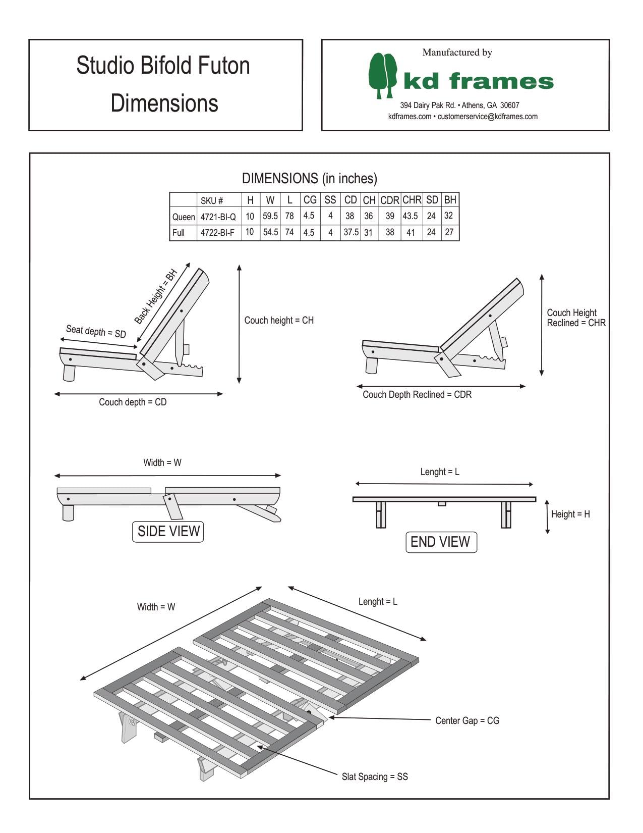 KD Frames Studio Bifold Futon (Queen) - WoodArtSupply