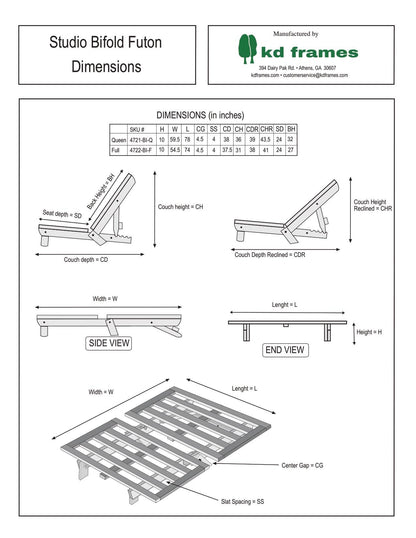 KD Frames Studio Bifold Futon (Queen) - WoodArtSupply