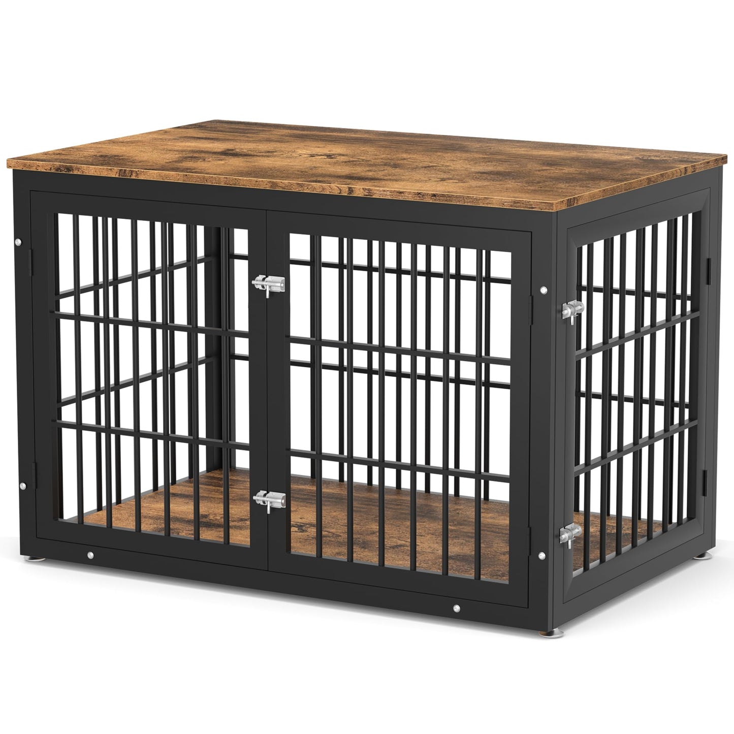 rehomerance Rustic Heavy Duty Dog Crate Furniture for Extra Large Dogs, Decorative Pet House End Table, Wooden Cage Kennel Furniture Indoor, XL, Black and Brown - WoodArtSupply