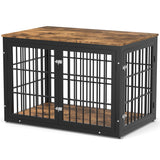 rehomerance Rustic Heavy Duty Dog Crate Furniture for Extra Large Dogs, Decorative Pet House End Table, Wooden Cage Kennel Furniture Indoor, XL, Black and Brown rehomerance