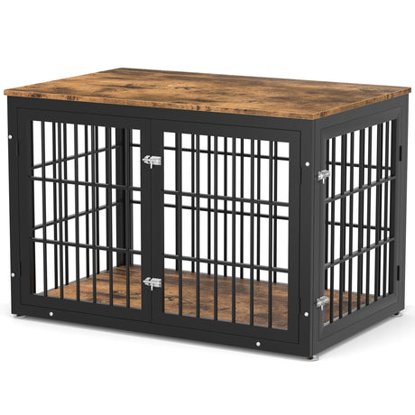 rehomerance Rustic Heavy Duty Dog Crate Furniture for Extra Large Dogs, Decorative Pet House End Table, Wooden Cage Kennel Furniture Indoor, XL, Black and Brown rehomerance