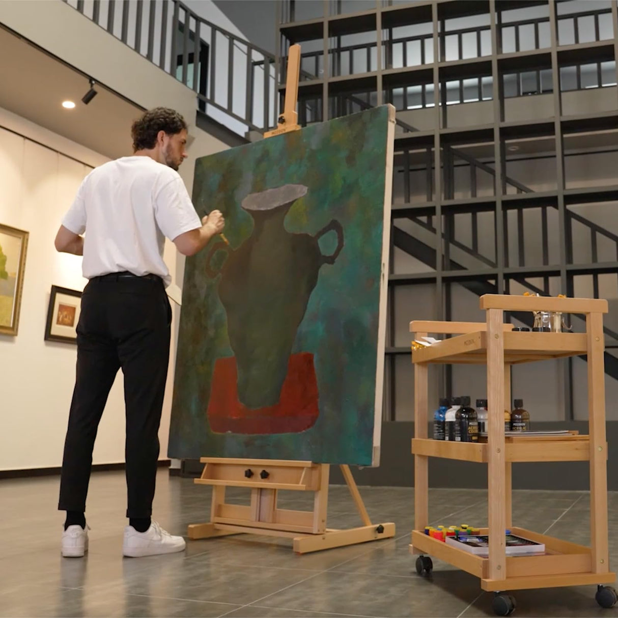 MEEDEN Studio Easel: Large H-Frame Easel 70"-118 "H, Artist Easel Holds Canvas Art up to 104", Painting Easel, Wooden Easel, Solid Beech Wood Art Easel for Artists MEEDEN