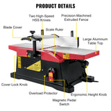 VEVOR Woodworking Benchtop Jointers 6inch with 1650W Motor,Heavy Duty Benchtop Planer Precise Cutterhead 2000rpm,2 Push Blocks Fence Depth Scale,Large Aluminum Work Table for Woodworking VEVOR