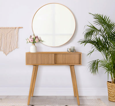 Console Table, Small Console Tables for Entryway, 31" Vanity Desk Fluted Entrance Table, Brown Entry Table Narrow Console Table Modern Hallway Table Modern Sofa Table for Living Room