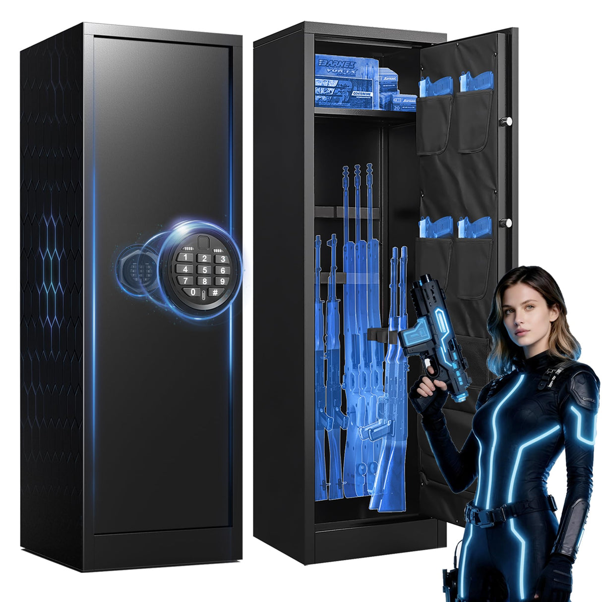 8-10 Gun Safe, Large Gun Cabinet for Home Rifle and Shotgun, Long Gun Safes for Rifles and Pistols, Quick Access Gun Safe with Digital Keypad Gun Safes with Adjustable Shelves & Pistol Pockets Marcree