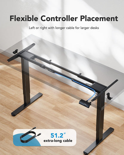 HUANUO 265 lbs Dual Motor Electric Standing Desk Frame, Thick T-Shaped Desk Legs Made of Automotive-Grade Steel, for Max 90″ x 31.5″ Desktop, Height Adjustable Desk Frame for Home Office, Fra - WoodArtSupply