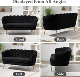 anwickjeff 59" Wide Modern Boucle Loveseat Small Sofa Small Mini Room Couch 2-Seater Sofa with Gold Metal Legs for Space Office Studio Apartment Bedroom (Black) anwickjeff