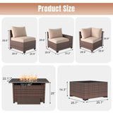 Aoxun 7 Pieces Patio Furniture Set with 44” Fire Pit Table Wicker Rattan Outdoor Sectional Conversation Set with Coffee Table and 4” Thickened Cushions, Beige (Waterproof Cover Included) Aoxun