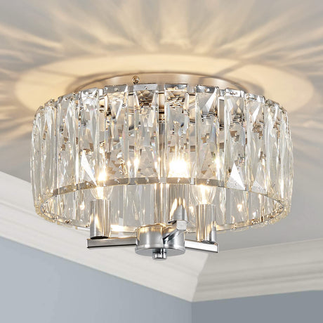 AGV LIGHTING CL002C K9 Crystal Flush Mount Ceiling Light Fixture, Perfect for Living Room, Bedroom, Dining Room, Chrome Finish AGV LIGHTING