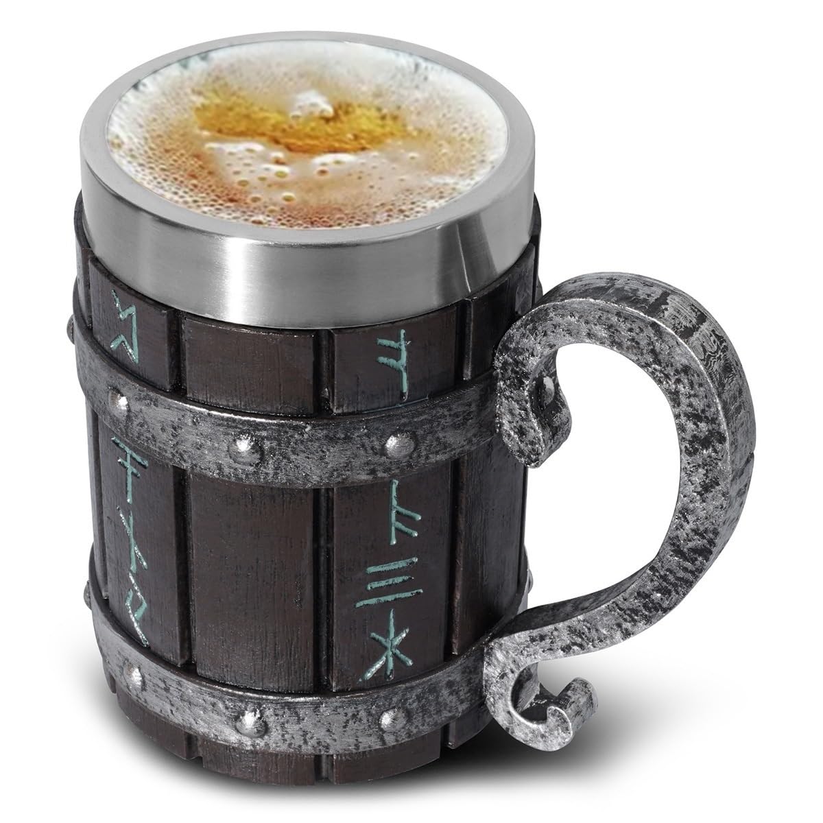 Vintage Handmade Wooden Beer Barrel Mug,Bar Restaurant Mug With Handle,Resin Bucket Mug for Men Coffee Beverage Cocktail,Stainless Steel Liner Beer Stein Tankard Beer Cup Unique Gift Mug HQSLPS