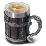 Vintage Handmade Wooden Beer Barrel Mug,Bar Restaurant Mug With Handle,Resin Bucket Mug for Men Coffee Beverage Cocktail,Stainless Steel Liner Beer Stein Tankard Beer Cup Unique Gift Mug HQSLPS