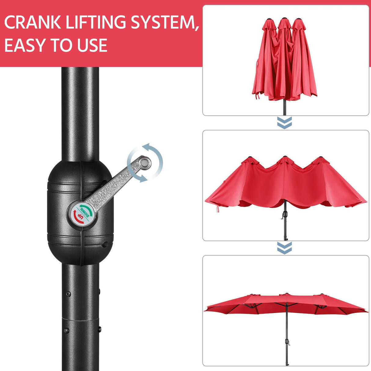 Yaheetech 15 ft Triple-size Patio Umbrella w/Base Included - Market Extra-Large Double Sided Umbrella - Twin-size Patio Parasol w/Easy Crank & 12 Strong Ribs & Ventilation Openings, Red Yaheetech