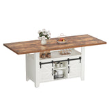 DWVO 70 Inches Rectangle Dining Table for 6-8 People Farmhouse Kitchen Table Large Dinner Table with Storage Cabinet Rustic Wooden Table for Dining Room Kitchen Apartment Resturant, White DWVO