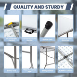 CARTMAN 6FT Folding Picnic Table Portable Fold-in-Half Plastic Dining Picnic Party Table with Tablecloth, White CARTMAN