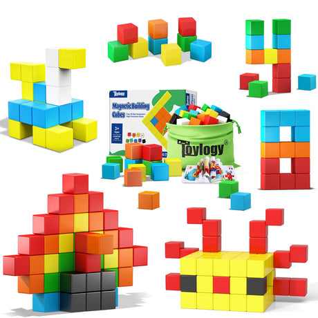 48PCS Magnetic Blocks for Toddlers Toys, Large Magnetic Cube Toys for Sensory STEM Education Preschool Magnet Toys for 3 4 5 6 Year Old Boys and Girls, Compatile with Mine Magnet World Toylogy