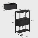 TUTOTAK Small Narrow LED End Table with Charging Station, Side Table Outlets, Nightstand with Cloth Drawer, Set of 2, Couch Table, for Living Room, Bedroom, Bedside, Black TB01BK059 TUTOTAK