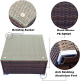 GAOPAN 3 Piece Outdoor Patio Conversation Sectional Couches Furniture Set, Rattan Wicker Garden Corner Sofas with Tempered Glass Top Coffee Table and Removable Soft Cushion, Beige+Brown GAOPAN