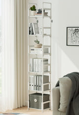 FIDUCIAL HOME 6 Tiers Tall Narrow Bookshelf Book Shelf Skinny White Bookcase Thin Slim Book Rack Storage Organizer Easy Assemble, Sturdy FIDUCIAL HOME